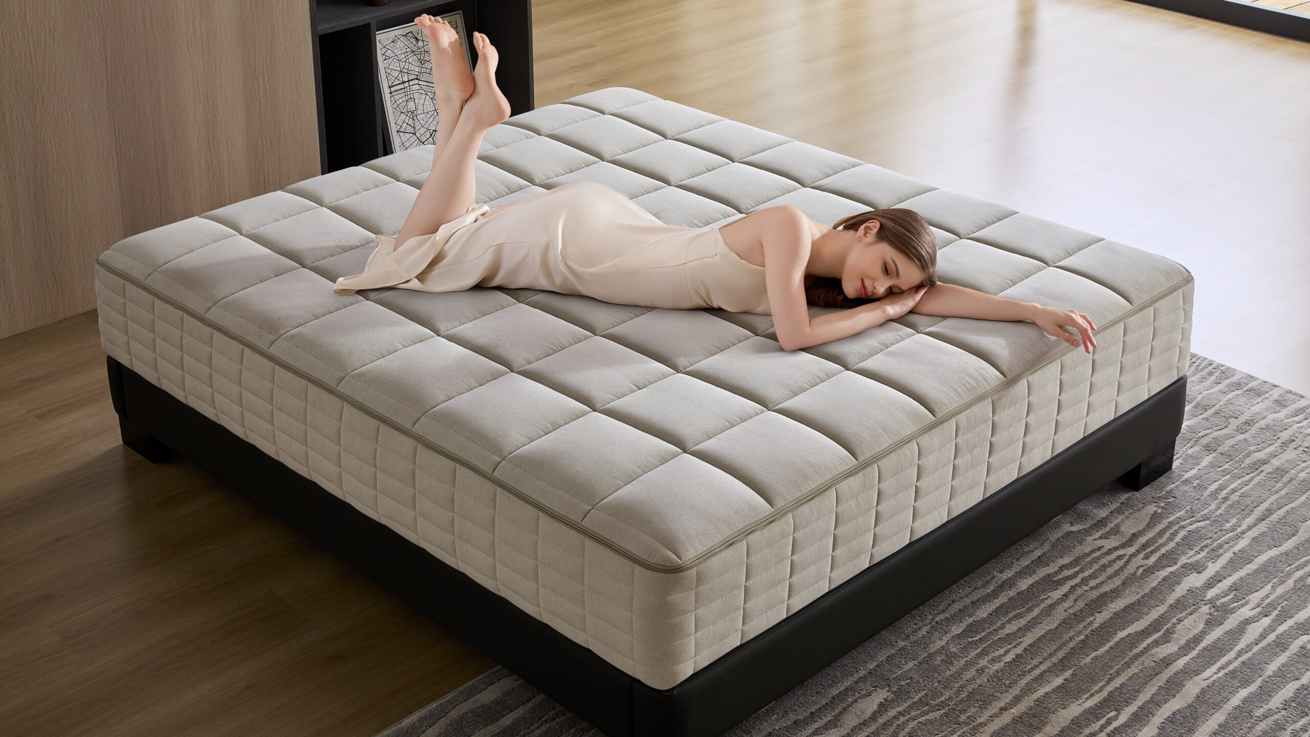 Washable hybrid mattress cross-section with 3D air fiber natural latex and pocket springs